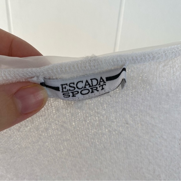 Vintage Escada Sport Zip Front Textured White Hoodie Sheer Hood And Pockets Sz M - Picture 10 of 13